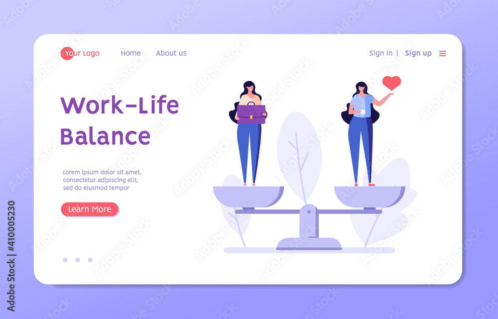 Work Life Balance Concept. Women Choosing between Career or Family on the Sale. Choose between Business and Relationship, Money or Love. Equality Concept. Vector illustration for Web Design