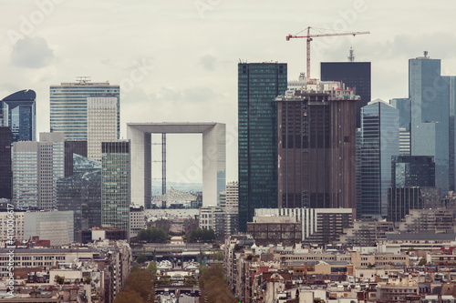 View from the Arc de Triomphe on the business district La Defence. Paris. France