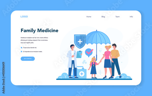 Family doctor and general healthcare web banner or landing page