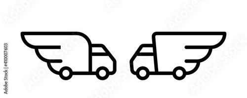 Truck body as wing. Delivery, shipment or transport icon.