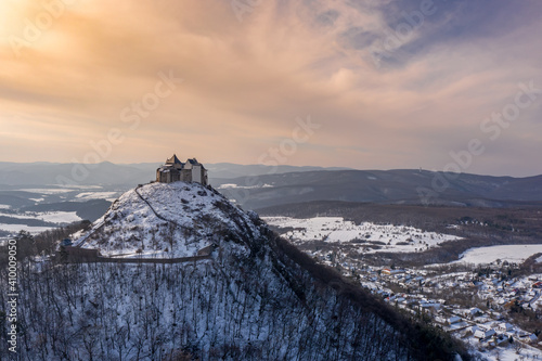 Hungary panorama view of Fuzer (Füzér) castle and Zemplen (Zemplén) mountains. The castle built in 1264. photo