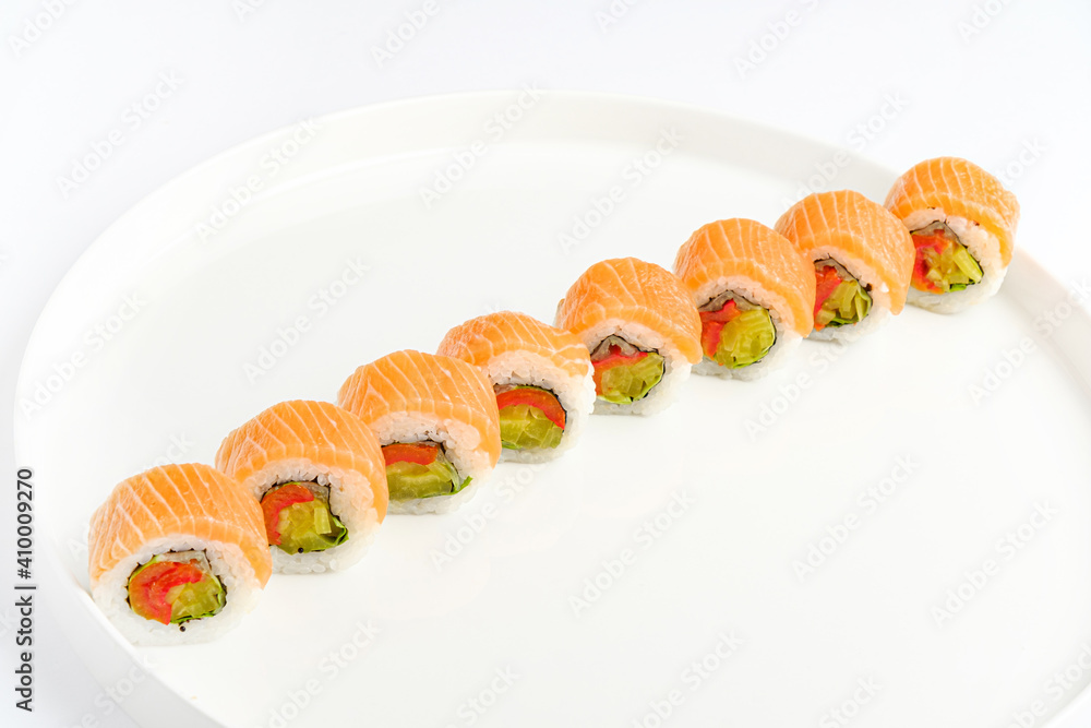 sushi set on the white plate sushi set on the white plate