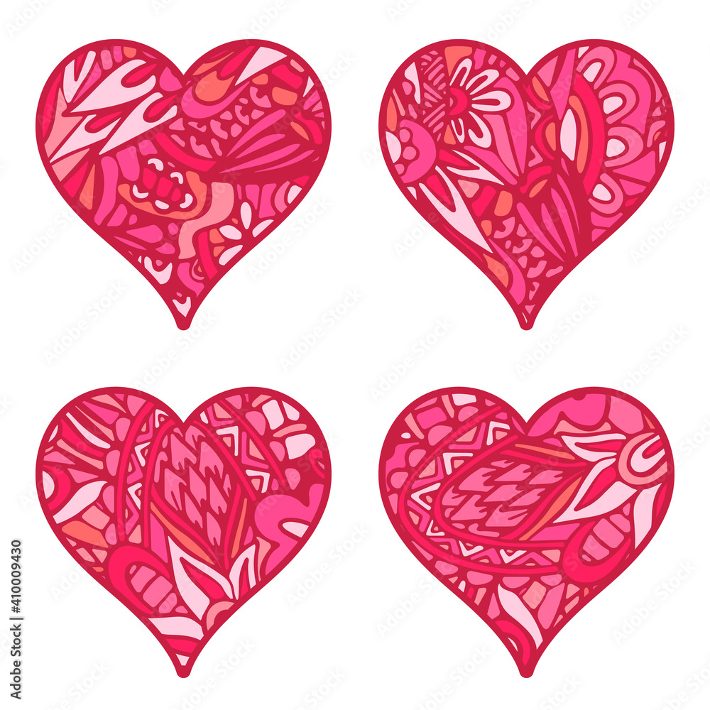 vector heart doodle art decorated.Valentines day symbols.