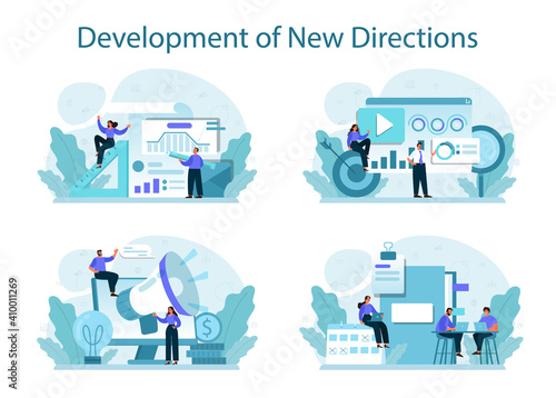 New business directions development concept set. Business expansion