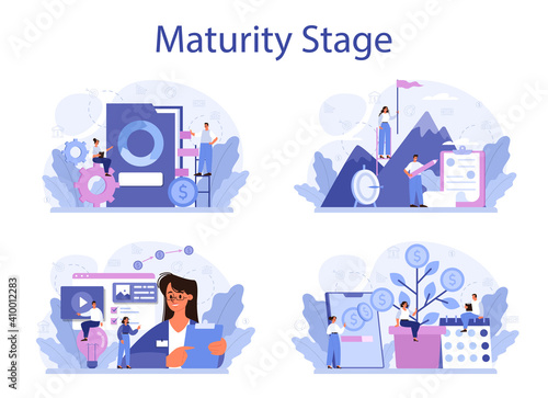 Maturity stage concept set. Project life cycle period. Successful business