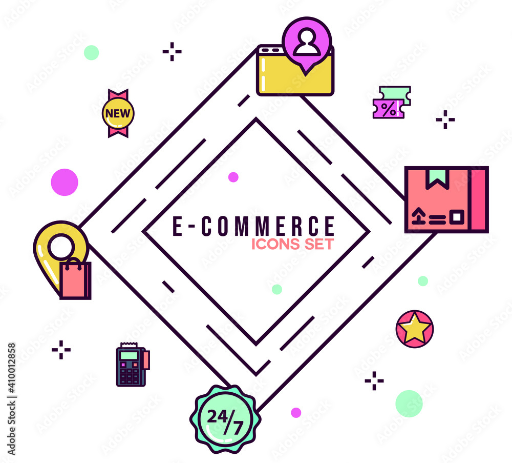 Naklejka premium Online Shopping, Ecommerce, banner illustration