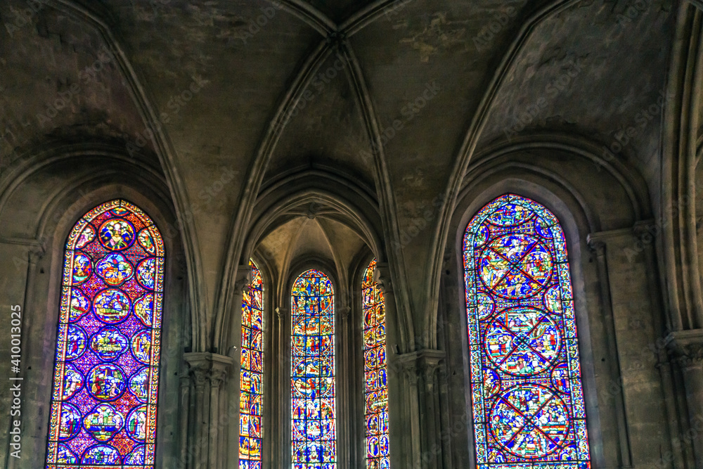 Stained glass windows inside the Cathedral of Bourges (Berry, France), a gothic wonder listed as a UNESCO World Heritage site