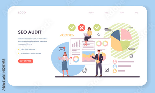 Website audit web banner or landing page. Web page analysis