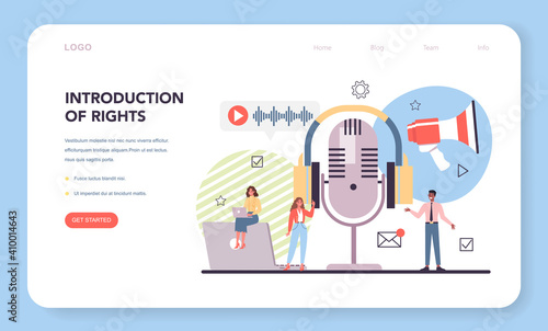 Audio content web banner or landing page. Idea of digital strategy and content