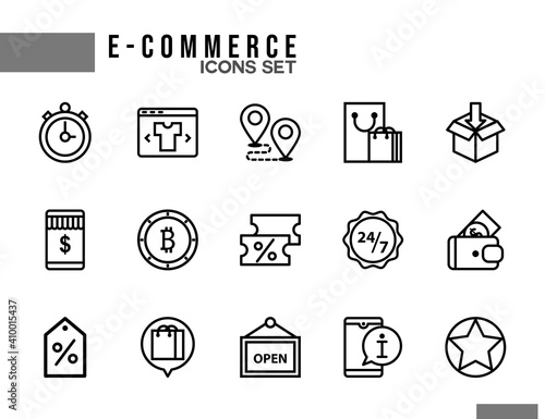Icon set of e commerce, shop online illustration