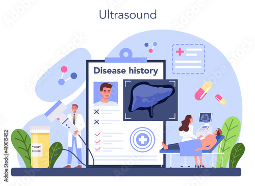 Hepatologist concept. Doctor make ultrasound liver examination.