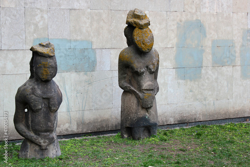 Scythian kurgan anthropomorphic stone sculptures in Dnipro, Eastern Ukraine photo