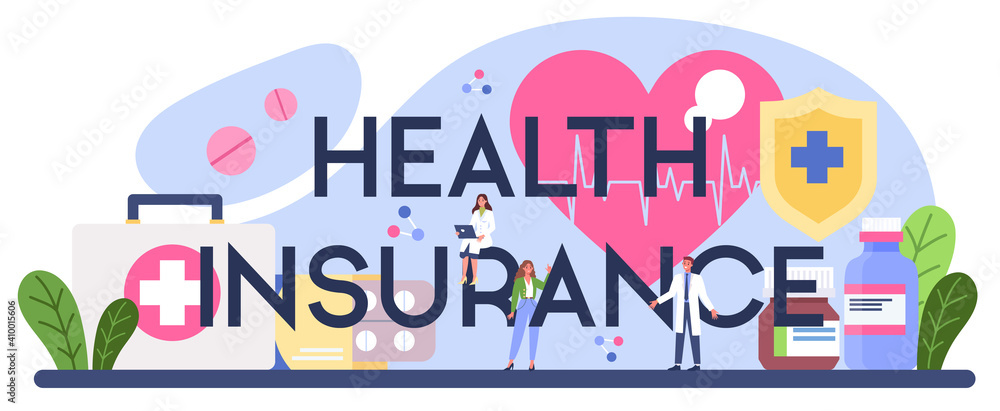 Health insurance typographic header. Idea of security and protection Health insurance typographic header. Idea of security and protection