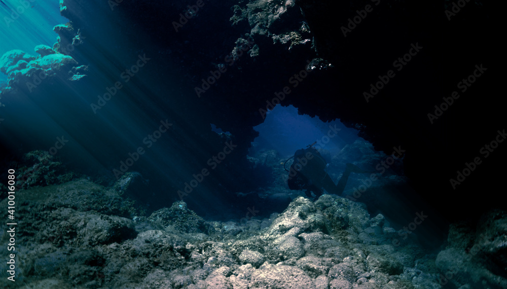 Underwater scenery with sunlight and sunbeams Underwater scenery with sunlight and sunbeams