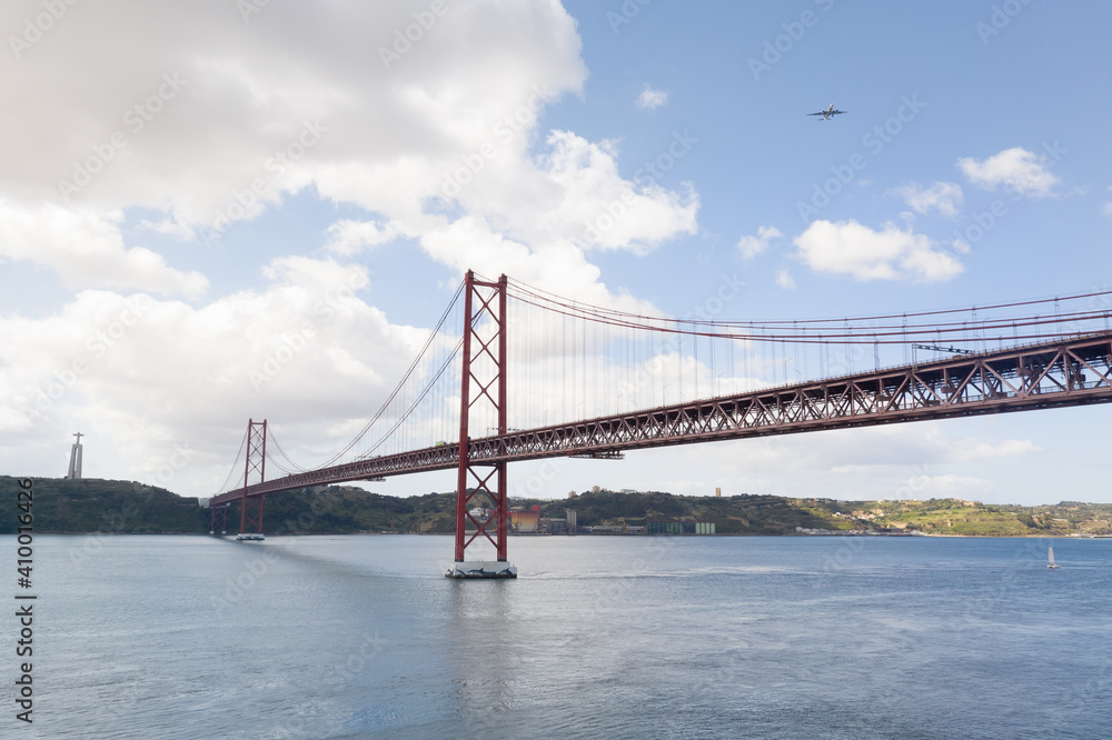 Lisbon Portugal aerial of bridge and marina