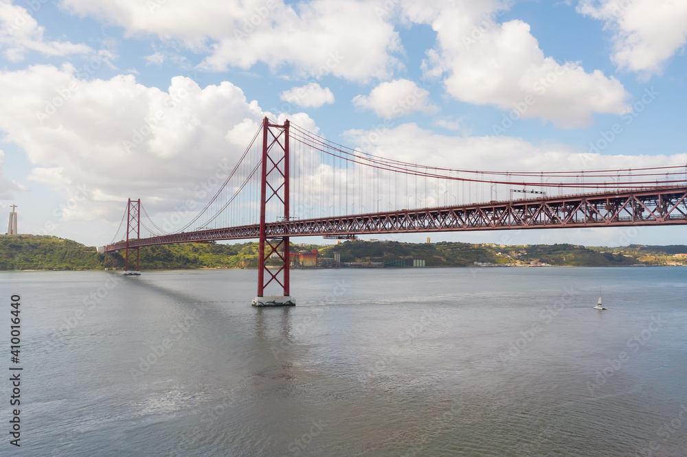 Naklejka premium Lisbon Portugal aerial of bridge and marina