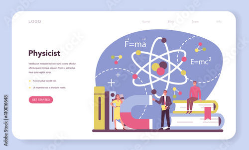 Physicist web banner or landing page. Scientist explore electricity