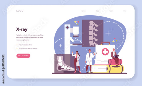 Radiologist web banner or landing page. Doctor examing X-ray