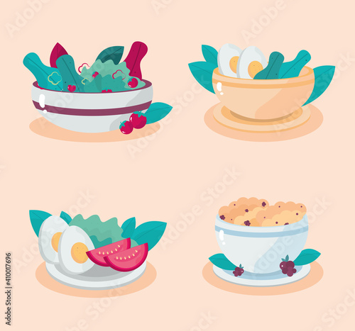 healthy meals cereal salad egg tomato lettuce