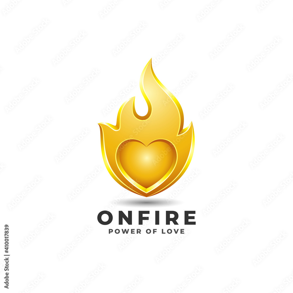 On fire - Heart logo with Burning Heart Concept On fire - Heart logo with Burning Heart Concept