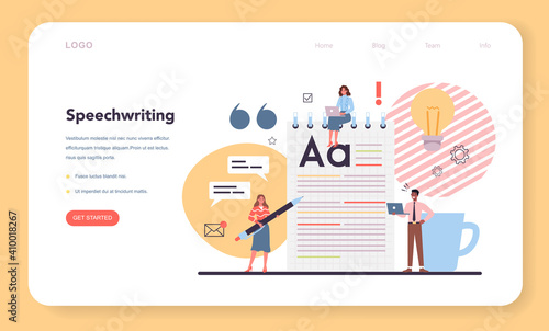 Storytelling web banner or landing page. Professional speechwriter