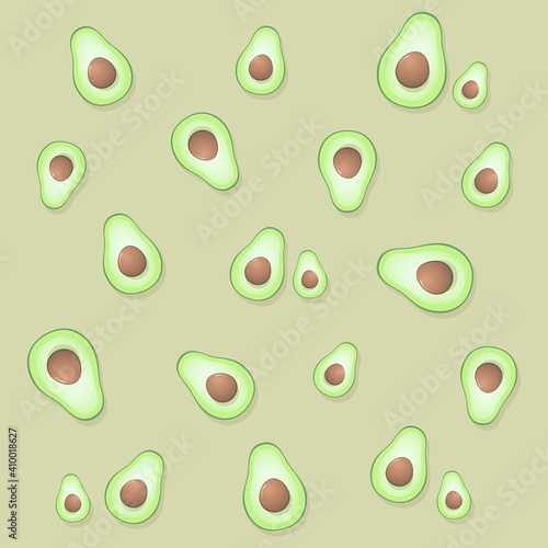Pattern with avocado vector illustrations for graphic design.