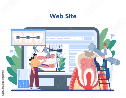 Dentist online service or platform. Dental doctor in uniform treating human