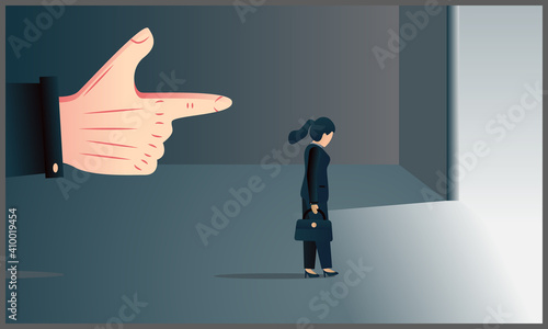 
vector illustration of business woman walking out of office due to being fired from company, concept of business woman breaking contract