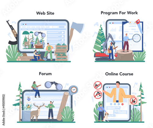 Forester online service or platform set. Wood protection and rehabilitation.