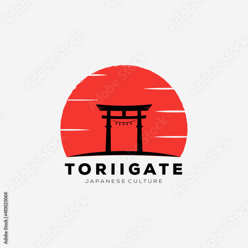 japanese sunset torii gate icon logo vector illustration design