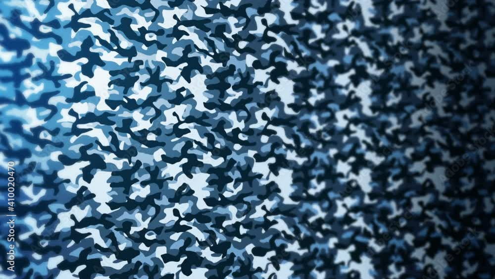 Blue camouflage pattern background. Military uniform concept. Abstract line and wave texture. Loop animation. Blue camouflage pattern background. Military uniform concept. Abstract line and wave texture. Loop animation.