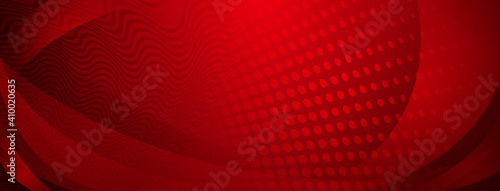 Abstract background made of curves and halftone dots in red colors