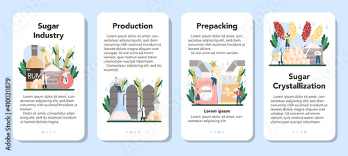 Sugar production industry mobile application banner set. Saccharose