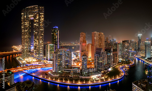 Late night skyline of Dubai Marina