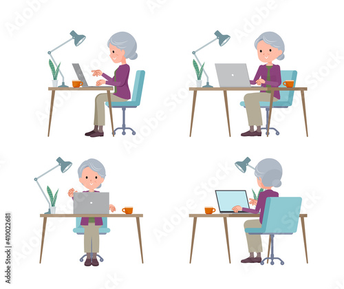 flat type Purple clothes grandma_desk-work-angle