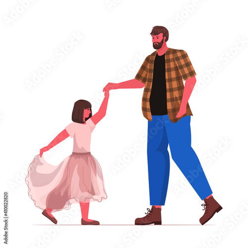 father dancing with dughter ballet lesson parenting fatherhood concept dad spending time with his kid full length vector illustration
