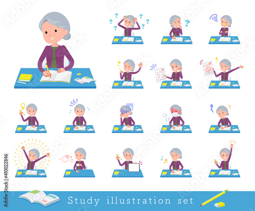 flat type Purple clothes grandma_Study-desk