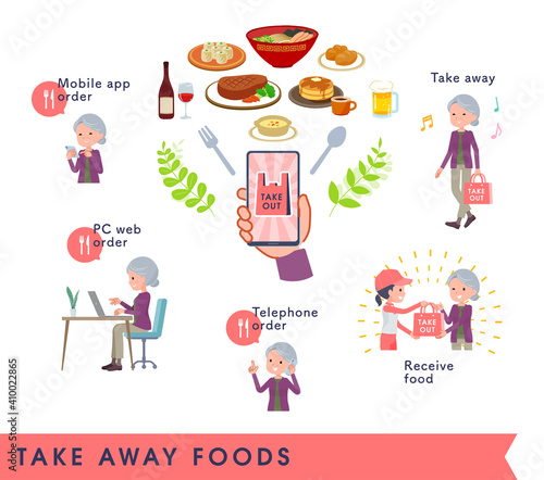 flat type Purple clothes grandma_Take-away-foods