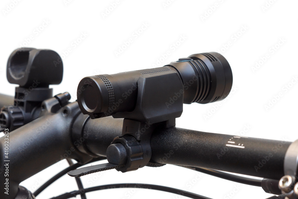 Bicycle torch for night riding isolated on white background