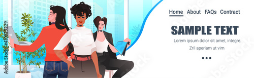 mix race businesswomen using digital gadgets business women team working together teamwork concept modern office interior horizontal portrait copy space vector illustration