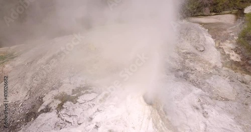 Wai-o-tapu Rotorua New Zealand Volcano Geyser Eruption Drone Footage 4K photo