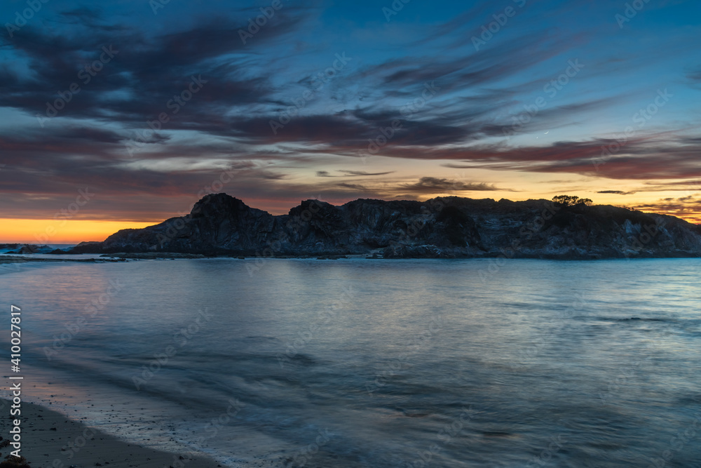 Colourful High Cloud Sunrise Seascape and Rock Formations Colourful High Cloud Sunrise Seascape and Rock Formations