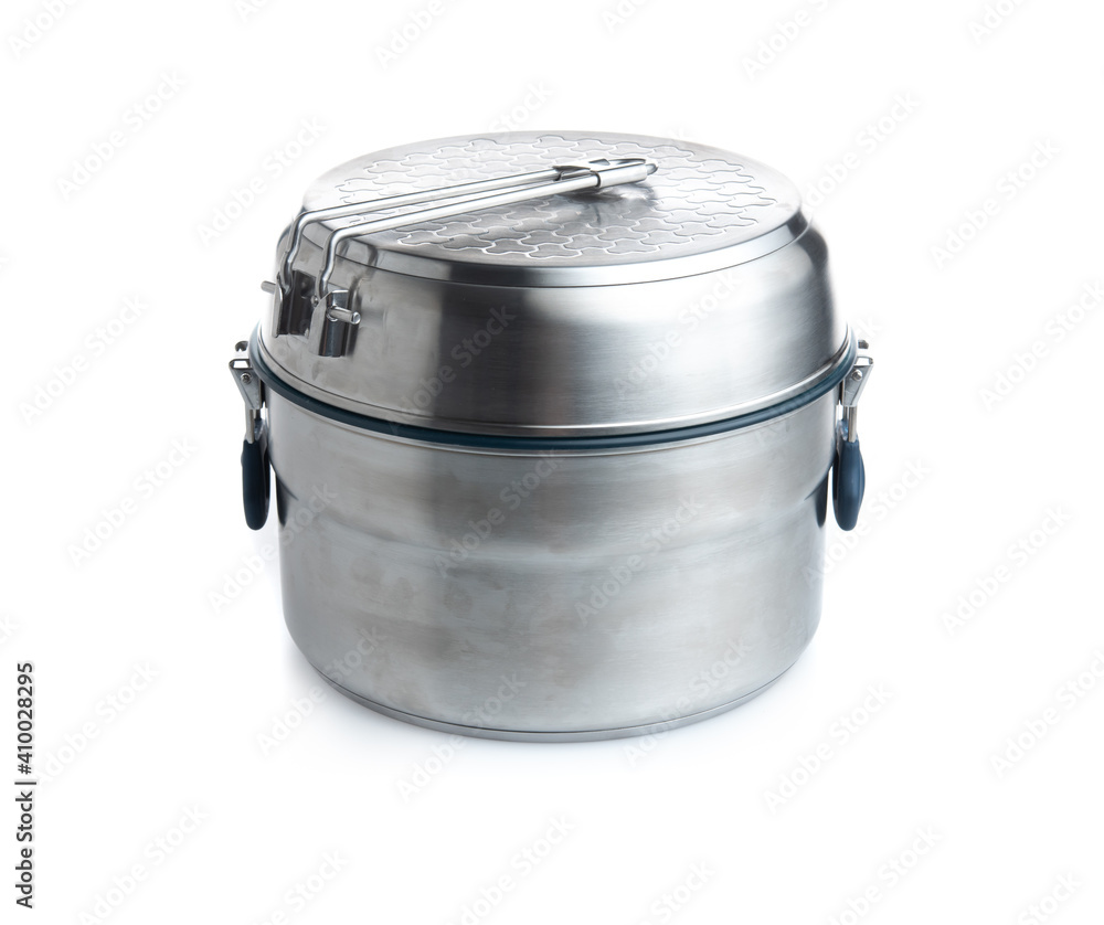 Aluminum pot for camping outdoor on white isolated background Aluminum pot for camping outdoor on white isolated background