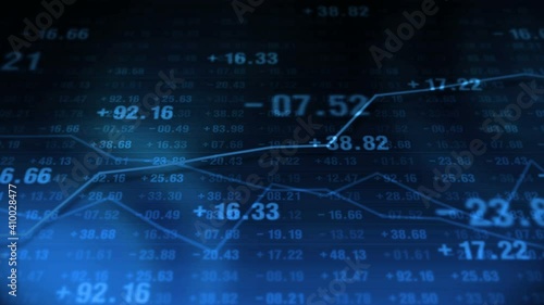 Line graph and numbers in stock market. Business Success and growth concept. Abstract financial chart on screen display. Loop animation.
