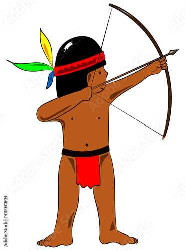 cute hunter native boy with bow and arrow