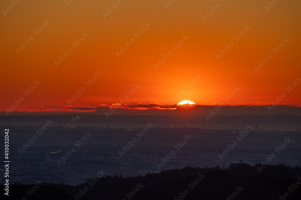 Obraz premium ご来光 陣馬山頂から