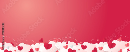 Valentines sale vector banner template. Valentines day store discount promotion with white space for text and hearts elements in red background. Vector illustration. 