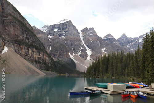 Canoes on Morraine Lake, Banff National Park, Alberta