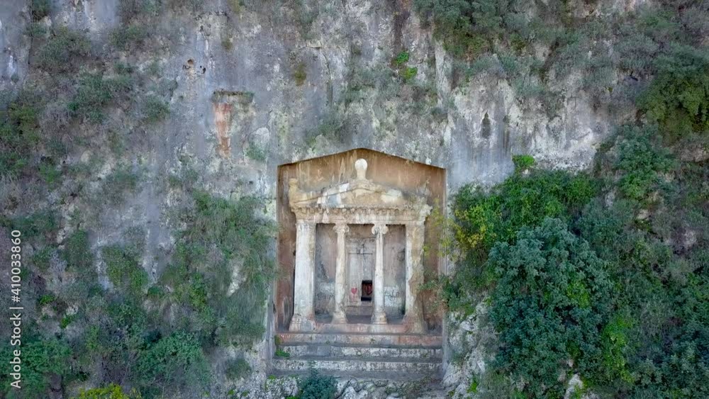 Aerial Zoom In Ancient Lycian Rock Tomb of King Amyntas Fethiye Turkey (Drone - 4K) Aerial Zoom In Ancient Lycian Rock Tomb of King Amyntas Fethiye Turkey (Drone - 4K)