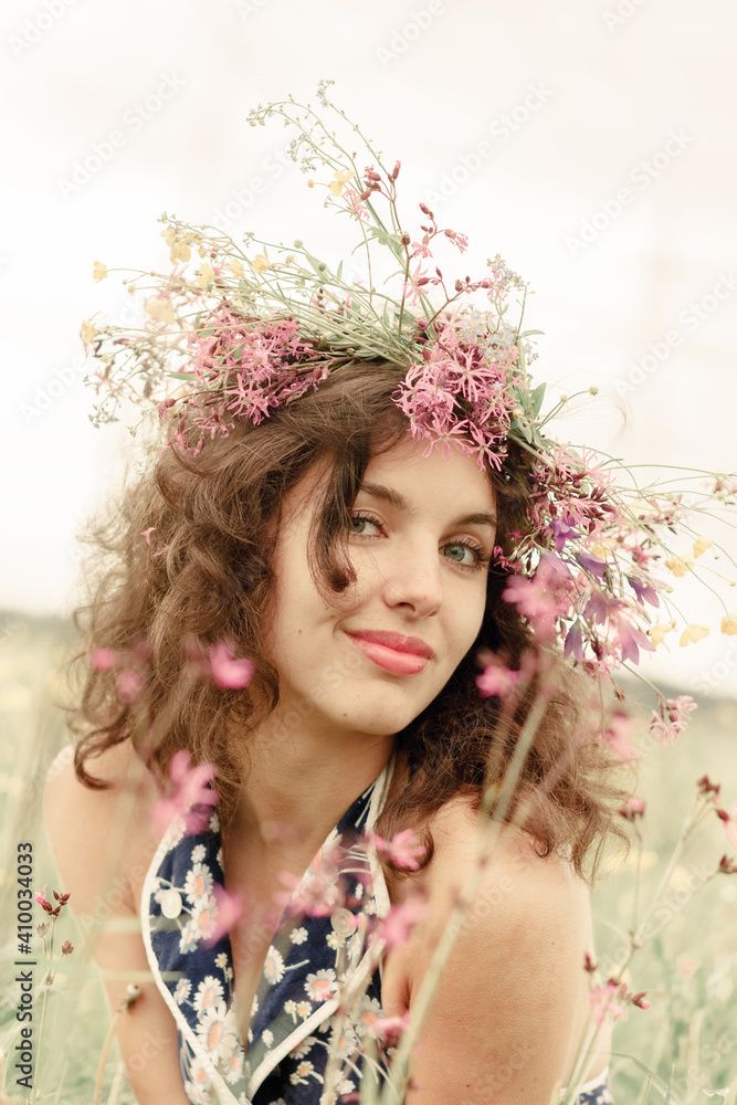 Fototapeta premium Authentic people portrait. Candid portrait. Self care authentic woman. Beauty girl in summertime.